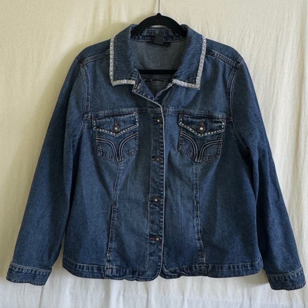 Style & Co Women's Denim Jacket Studded Embellishments Accents Plus Size 18W